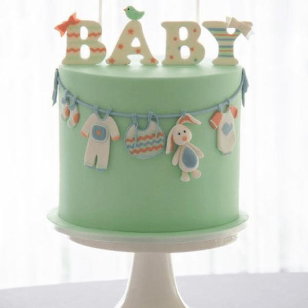 Green Fondant Cake for Baby Shower Celebration