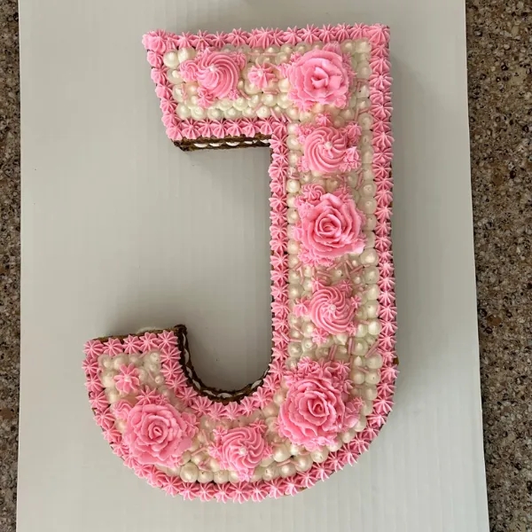 Pink Rose Chocolate J Alphabet Cake