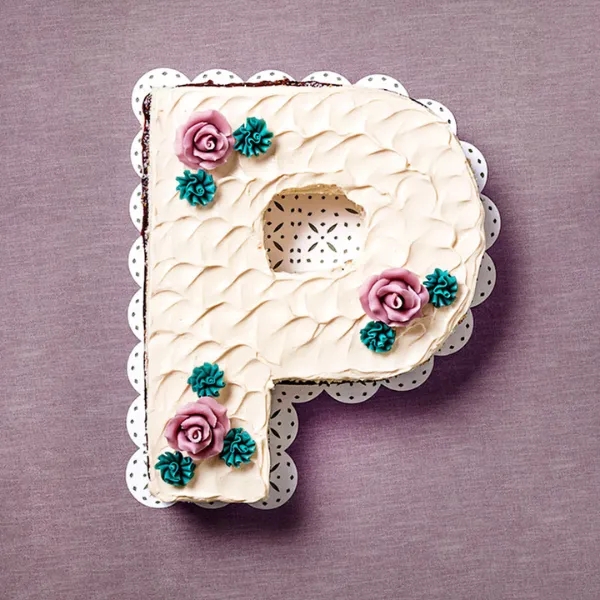 Flower Design P Alphabet Cake