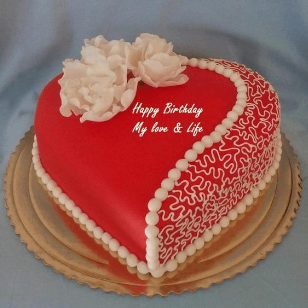 Fondant Heart Shape Birthday Cake