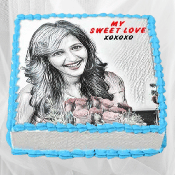 Square shape sketch photo cake