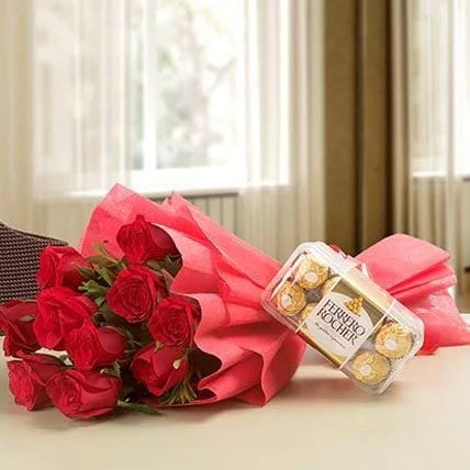 Red Rose Bouquet N Ferrero Rocher