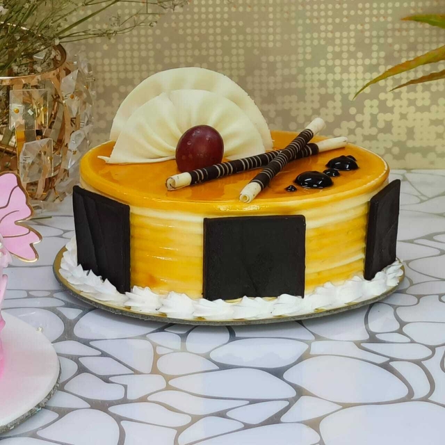 Pineapple Crush Cake With Chocolate Topping & Cherries