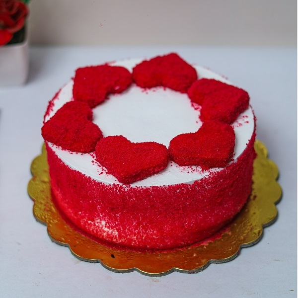 Red Velvet Cake With Heart Shapped Design Topping