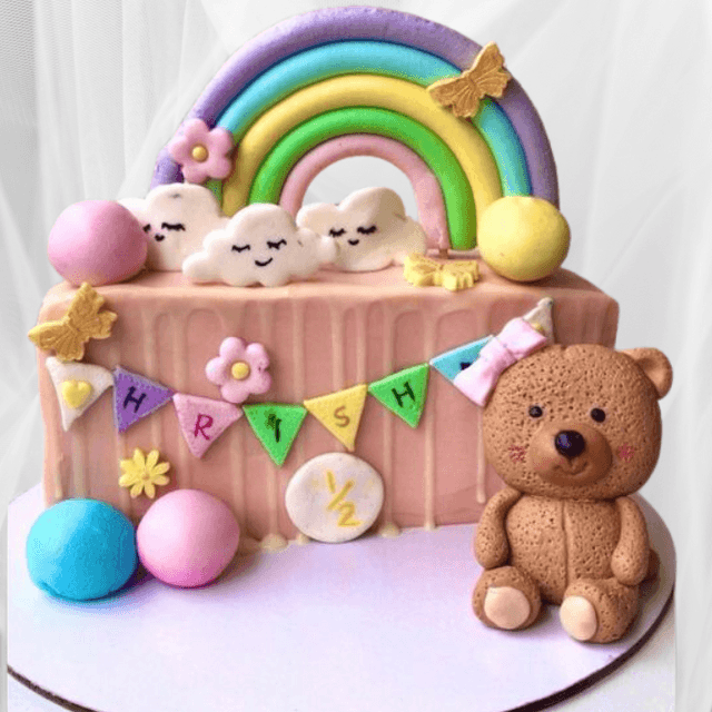 Fondant Teddy Bear Half Birthday Cake for Baby boy
