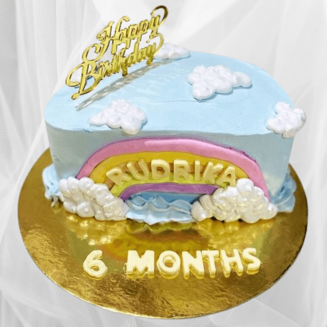 Rainbow Theme 6 Months Birthday Cake
