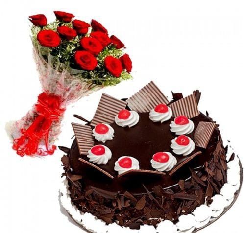 Red Rose Bouquet N Black Forest Cake